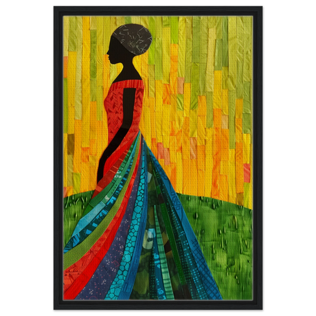 Radiant Silhouette – Afrocentric Collage Wall Art Print - Framed Canvas - 50x75 cm / 20x30″ - Black frame