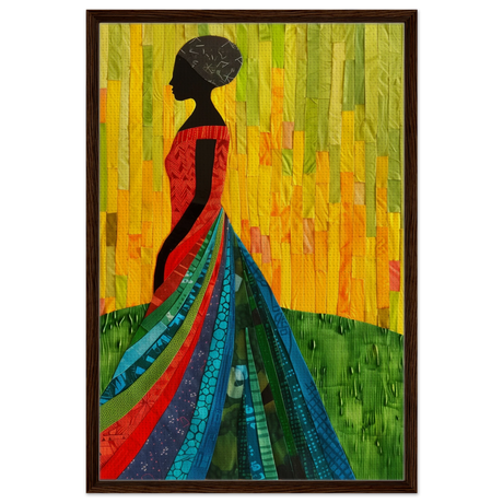 Radiant Silhouette – Afrocentric Collage Wall Art Print - Framed Canvas - 60x90 cm / 24x36″ - Dark wood frame