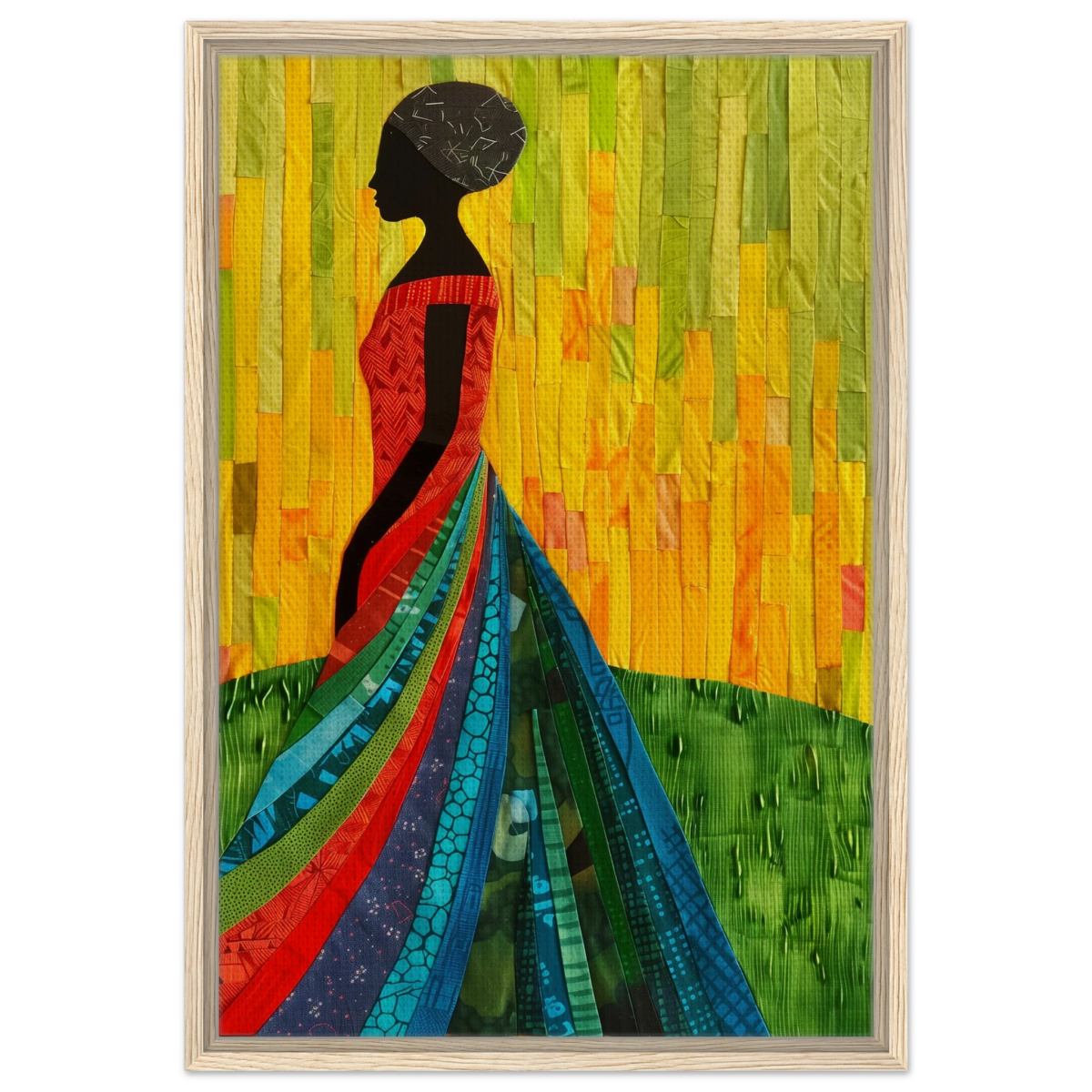 Radiant Silhouette – Afrocentric Collage Wall Art Print - Framed Canvas - 50x75 cm / 20x30″ - Wood frame