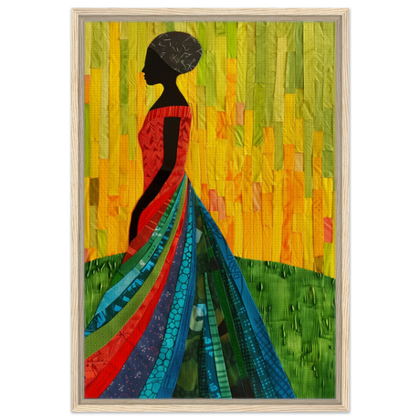 Radiant Silhouette – Afrocentric Collage Wall Art Print - Framed Canvas - 50x75 cm / 20x30″ - Wood frame
