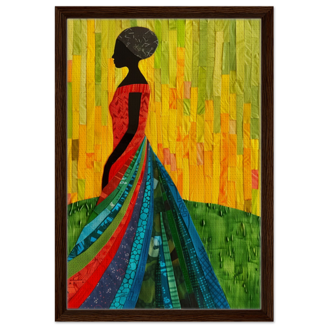 Radiant Silhouette – Afrocentric Collage Wall Art Print - Framed Canvas - 40x60 cm / 16x24″ - Dark wood frame
