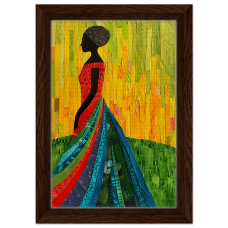 Radiant Silhouette – Afrocentric Collage Wall Art Print - Framed Canvas - 20x30 cm / 8x12″ - Dark wood frame