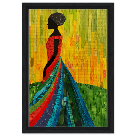 Radiant Silhouette – Afrocentric Collage Wall Art Print - Framed Canvas - 30x45 cm / 12x18″ - Black frame