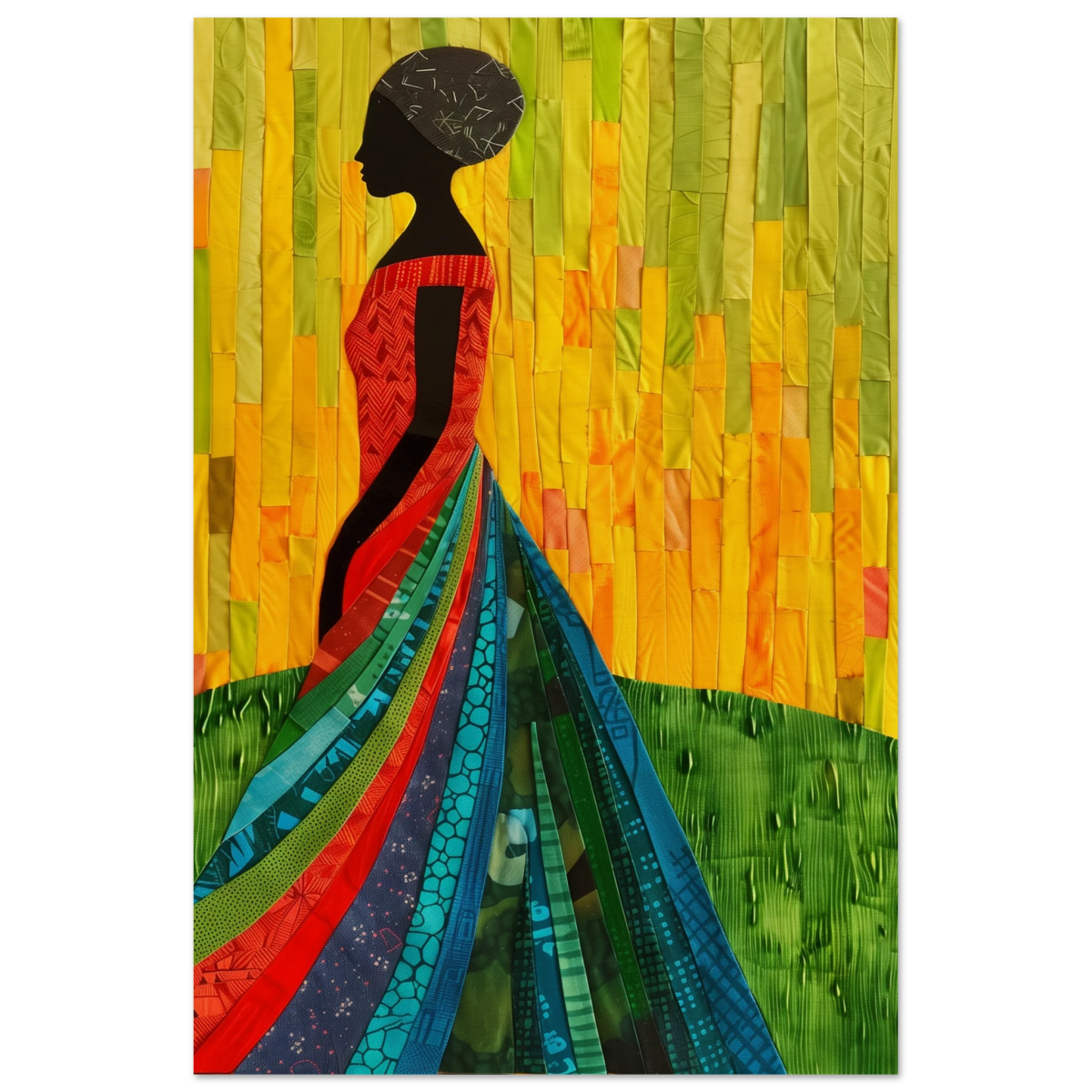 Radiant Silhouette – Afrocentric Collage Wall Art Print - Wood Prints - 60x90 cm / 24x36″ - 