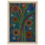 Rainbow Dreaming Aboriginal Wall Art Print - Framed Canvas - 30x45 cm / 12x18″ - Wood frame