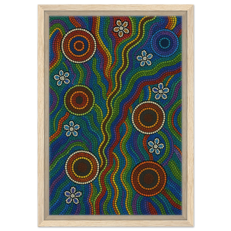 Rainbow Dreaming Aboriginal Wall Art Print - Framed Canvas - 30x45 cm / 12x18″ - Wood frame