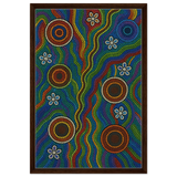 Rainbow Dreaming Aboriginal Wall Art Print - Framed Canvas - 50x75 cm / 20x30″ - Dark wood frame