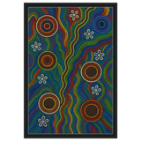 Rainbow Dreaming Aboriginal Wall Art Print - Framed Canvas - 50x75 cm / 20x30″ - Black frame