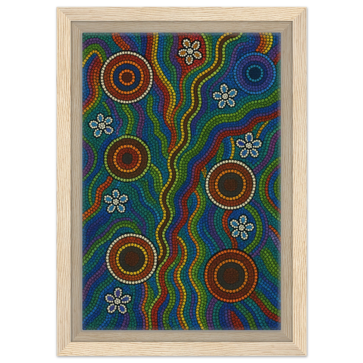 Rainbow Dreaming Aboriginal Wall Art Print - Framed Canvas - 20x30 cm / 8x12″ - Wood frame