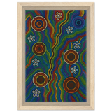 Rainbow Dreaming Aboriginal Wall Art Print - Framed Canvas - 20x30 cm / 8x12″ - Wood frame