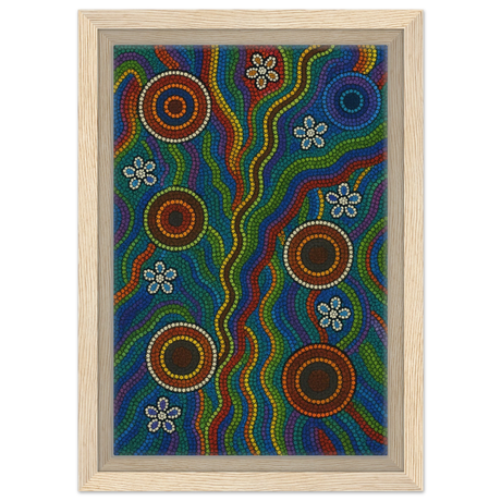 Rainbow Dreaming Aboriginal Wall Art Print - Framed Canvas - 20x30 cm / 8x12″ - Wood frame