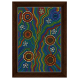 Rainbow Dreaming Aboriginal Wall Art Print - Framed Canvas - 20x30 cm / 8x12″ - Dark wood frame
