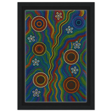 Rainbow Dreaming Aboriginal Wall Art Print - Framed Canvas - 20x30 cm / 8x12″ - Black frame