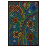 Rainbow Dreaming Aboriginal Wall Art Print - Framed Canvas - 60x90 cm / 24x36″ - Dark wood frame