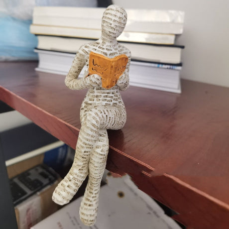 Reading Woman Resin Sculptures – Thinker Character Ornaments for Home & Office Décor - Style F - 