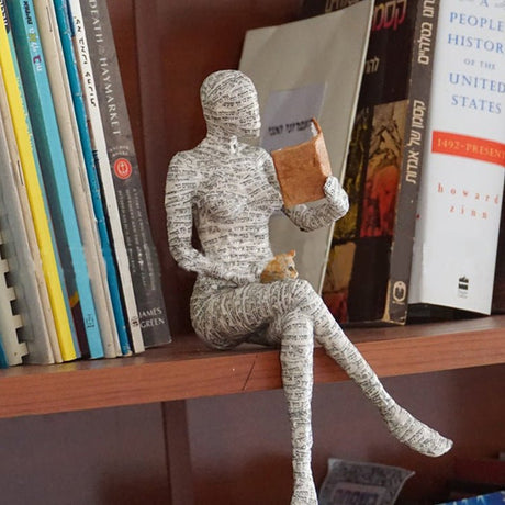 Reading Woman Resin Sculptures – Thinker Character Ornaments for Home & Office Décor - Thinker - 
