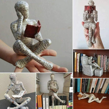 Reading Woman Resin Sculptures – Thinker Character Ornaments for Home & Office Décor - Thinker - 