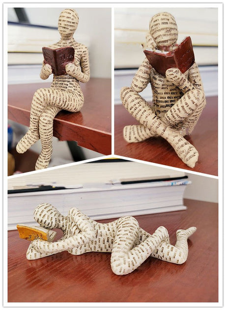 Reading Woman Resin Sculptures – Thinker Character Ornaments for Home & Office Décor - Set - 