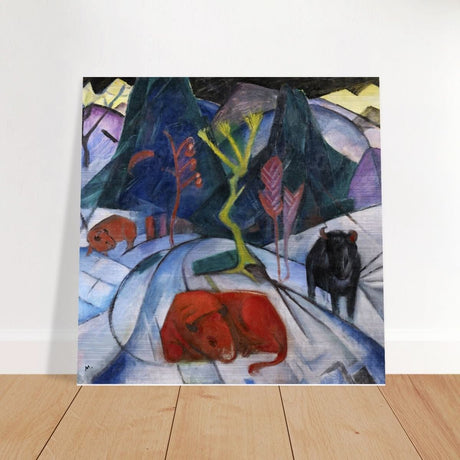 Red Bison by Franz Marc - Brushed Aluminum Print - 40x40 cm / 16x16″ - 
