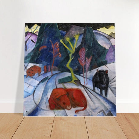 Red Bison by Franz Marc - Brushed Aluminum Print - 50x50 cm / 20x20″ - 