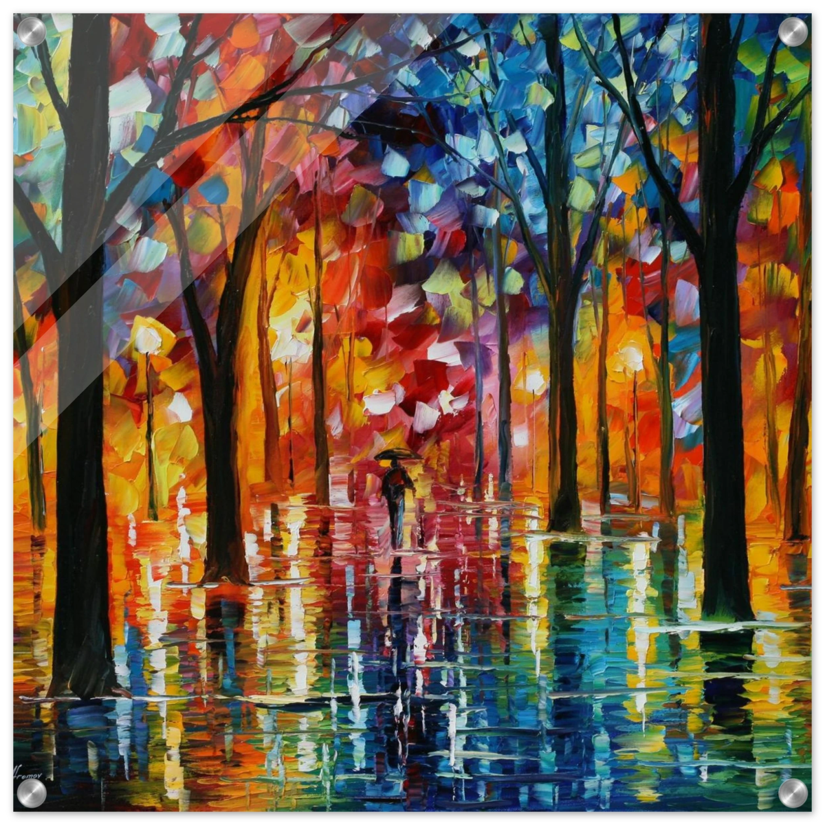 Reflections of Twilight – Vibrant Abstract City Park Wall Art - Acrylic Print - 60x60 cm / 24x24″ - 