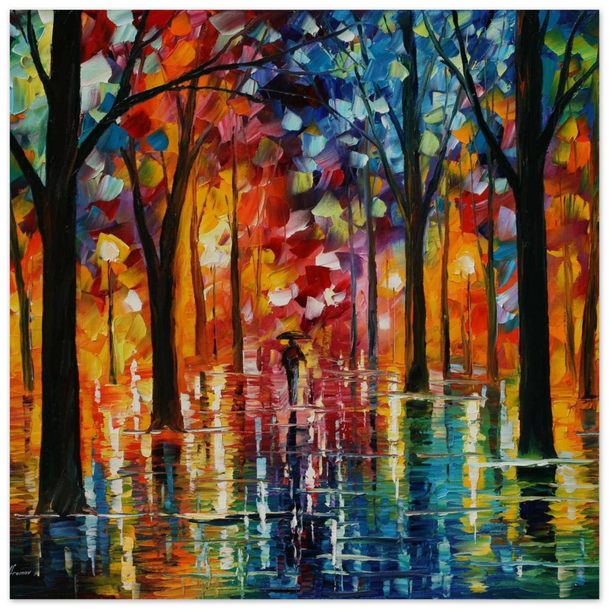 Reflections of Twilight – Vibrant Abstract City Park Wall Art - Wood Prints - 40x40 cm / 16x16″ - 