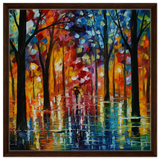 Reflections of Twilight – Vibrant Abstract City Park Wall Art - Framed Canvas - 60x60 cm / 24x24″ - Dark wood frame