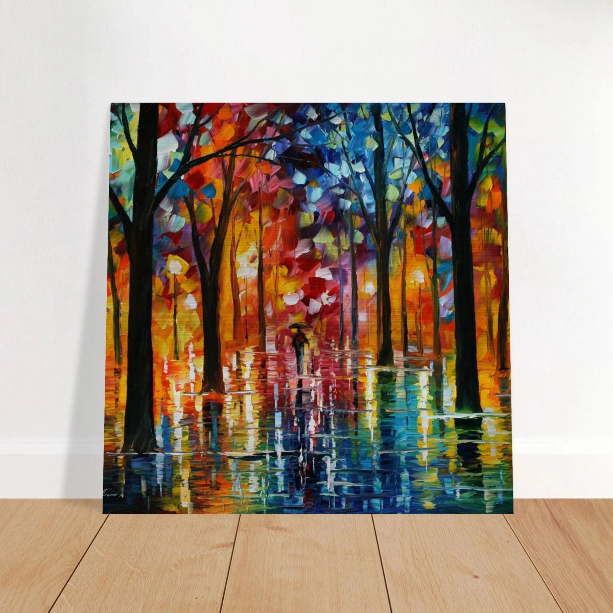 Reflections of Twilight – Vibrant Abstract City Park Wall Art - Brushed Aluminum Print - 20x20 cm / 8x8″ - 