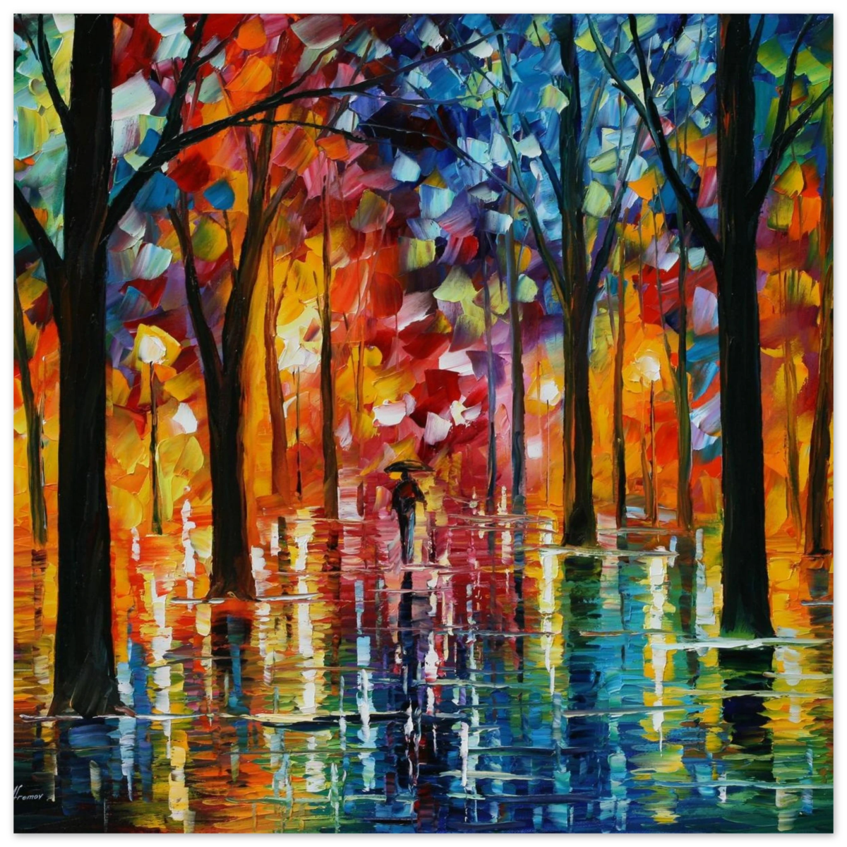 Reflections of Twilight – Vibrant Abstract City Park Wall Art - Fine Art Poster - 30x30 cm / 12x12″ - 