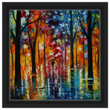 Reflections of Twilight – Vibrant Abstract City Park Wall Art - Framed Canvas - 30x30 cm / 12x12″ - Black frame