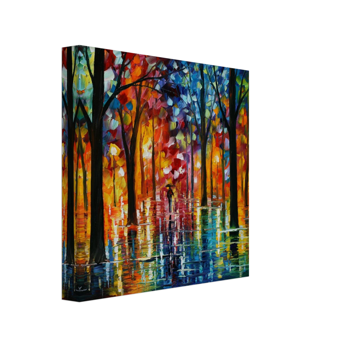 Reflections of Twilight – Vibrant Abstract City Park Wall Art - Canvas - 20x20 cm / 8x8″ - 