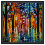 Reflections of Twilight – Vibrant Abstract City Park Wall Art - Framed Canvas - 60x60 cm / 24x24″ - Black frame