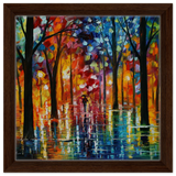 Reflections of Twilight – Vibrant Abstract City Park Wall Art - Framed Canvas - 30x30 cm / 12x12″ - Dark wood frame