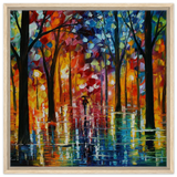 Reflections of Twilight – Vibrant Abstract City Park Wall Art - Framed Canvas - 60x60 cm / 24x24″ - Wood frame