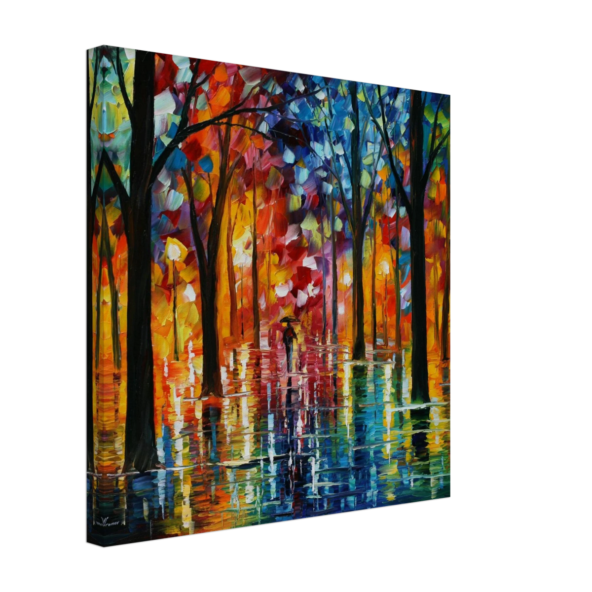 Reflections of Twilight – Vibrant Abstract City Park Wall Art - Canvas - 40x40 cm / 16x16″ - 