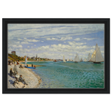 Regatta at Sainte - Adresse – Claude Monet Coastal Impressionist Wall Art Print - Framed Canvas - 30x45 cm / 12x18″ - Black frame