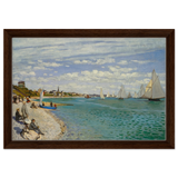 Regatta at Sainte - Adresse – Claude Monet Coastal Impressionist Wall Art Print - Framed Canvas - 30x45 cm / 12x18″ - Dark wood frame