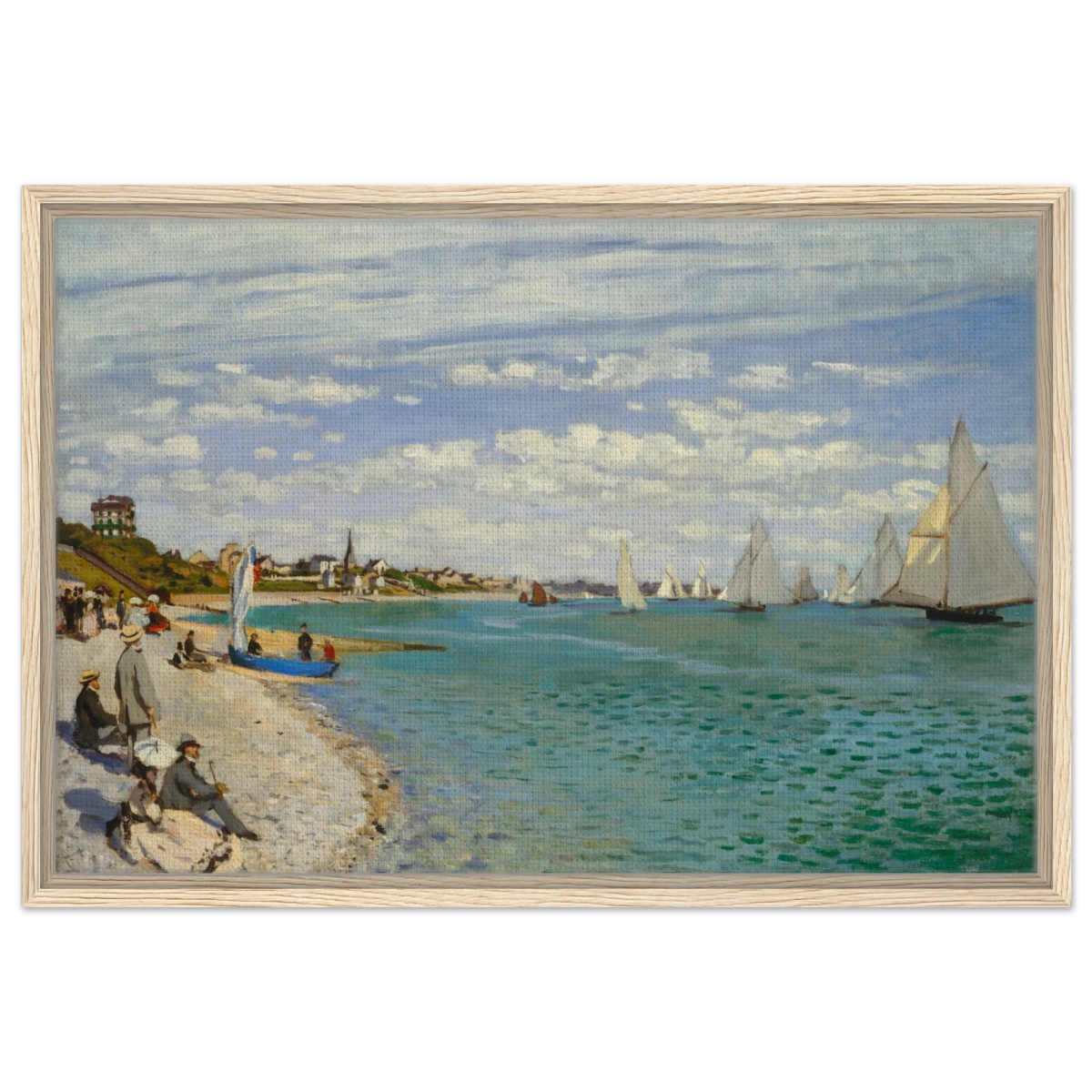 Regatta at Sainte - Adresse – Claude Monet Coastal Impressionist Wall Art Print - Framed Canvas - 50x75 cm / 20x30″ - Wood frame