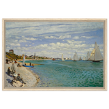 Regatta at Sainte - Adresse – Claude Monet Coastal Impressionist Wall Art Print - Framed Canvas - 50x75 cm / 20x30″ - Wood frame