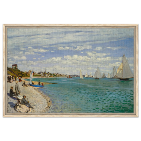 Regatta at Sainte - Adresse – Claude Monet Coastal Impressionist Wall Art Print - Framed Canvas - 50x75 cm / 20x30″ - Wood frame
