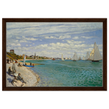 Regatta at Sainte - Adresse – Claude Monet Coastal Impressionist Wall Art Print - Framed Canvas - 40x60 cm / 16x24″ - Dark wood frame