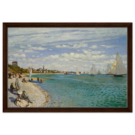 Regatta at Sainte - Adresse – Claude Monet Coastal Impressionist Wall Art Print - Framed Canvas - 40x60 cm / 16x24″ - Dark wood frame