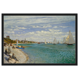 Regatta at Sainte - Adresse – Claude Monet Coastal Impressionist Wall Art Print - Framed Canvas - 60x90 cm / 24x36″ - Black frame