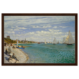 Regatta at Sainte - Adresse – Claude Monet Coastal Impressionist Wall Art Print - Framed Canvas - 50x75 cm / 20x30″ - Dark wood frame