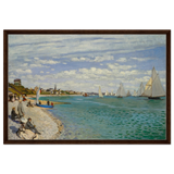 Regatta at Sainte - Adresse – Claude Monet Coastal Impressionist Wall Art Print - Framed Canvas - 60x90 cm / 24x36″ - Dark wood frame