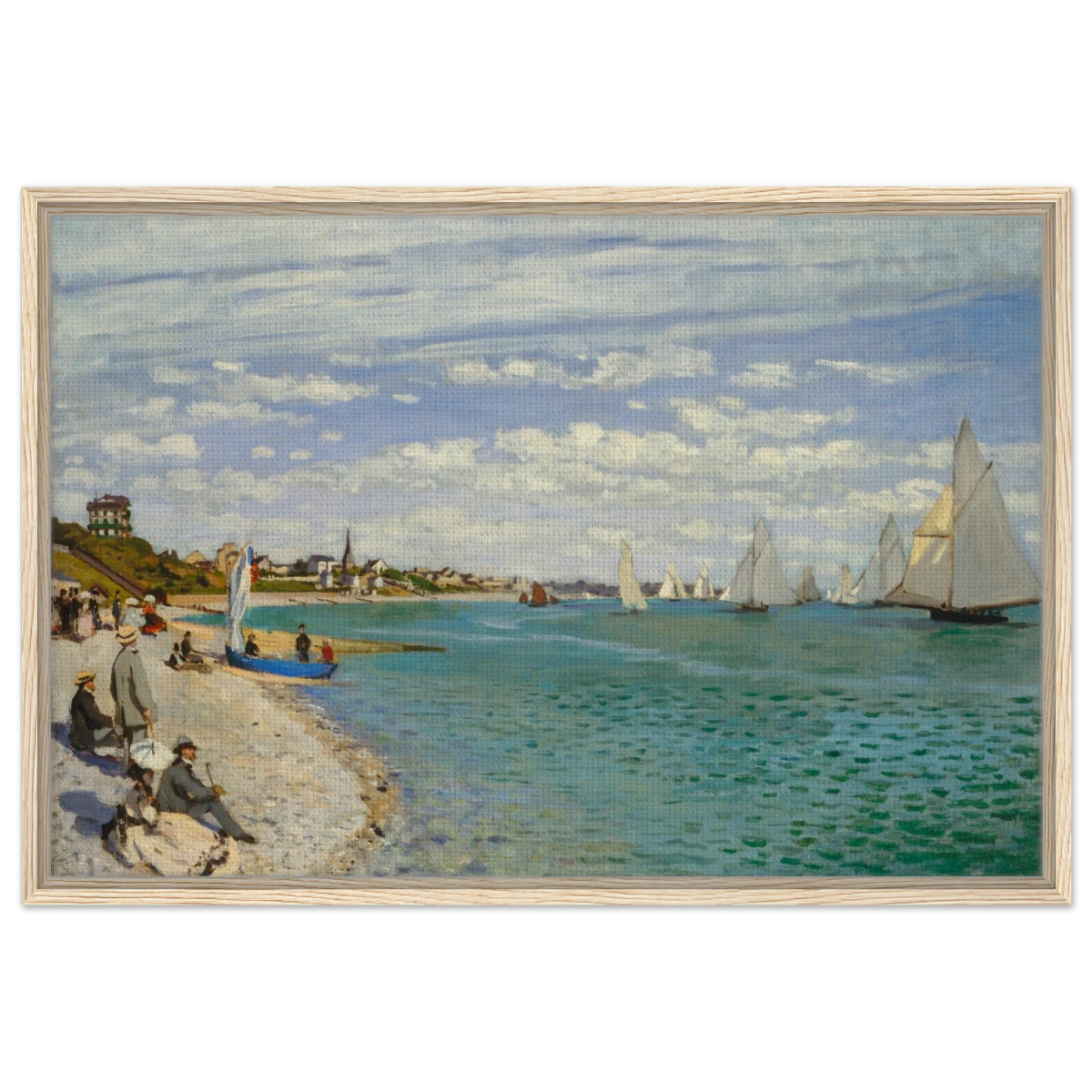 Regatta at Sainte - Adresse – Claude Monet Coastal Impressionist Wall Art Print - Framed Canvas - 60x90 cm / 24x36″ - Wood frame
