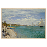 Regatta at Sainte - Adresse – Claude Monet Coastal Impressionist Wall Art Print - Framed Canvas - 60x90 cm / 24x36″ - Wood frame