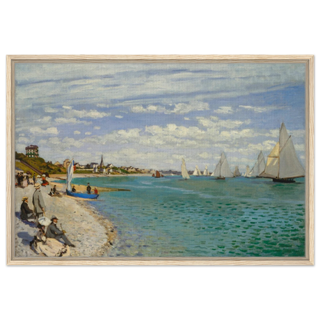 Regatta at Sainte - Adresse – Claude Monet Coastal Impressionist Wall Art Print - Framed Canvas - 60x90 cm / 24x36″ - Wood frame