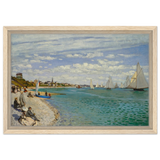 Regatta at Sainte - Adresse – Claude Monet Coastal Impressionist Wall Art Print - Framed Canvas - 30x45 cm / 12x18″ - Wood frame
