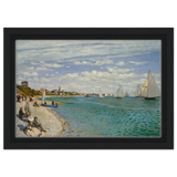 Regatta at Sainte - Adresse – Claude Monet Coastal Impressionist Wall Art Print - Framed Canvas - 20x30 cm / 8x12″ - Black frame